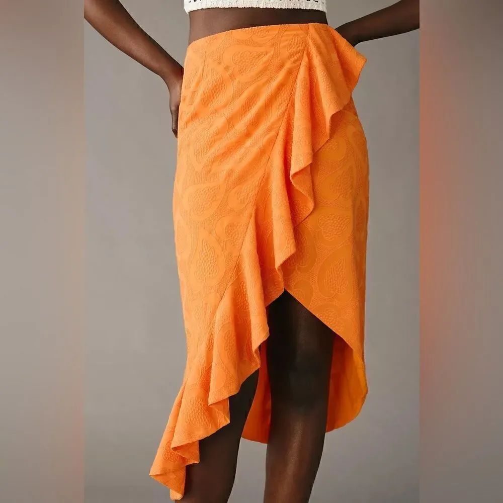 Anthropologie Maeve Embroidered Ruffle Wrap Skirt NWT